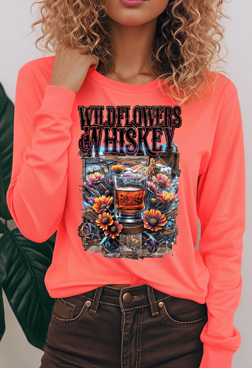 Wildflowers and Whiskey Lightweight Long Sleeve Tee Country in My Heart