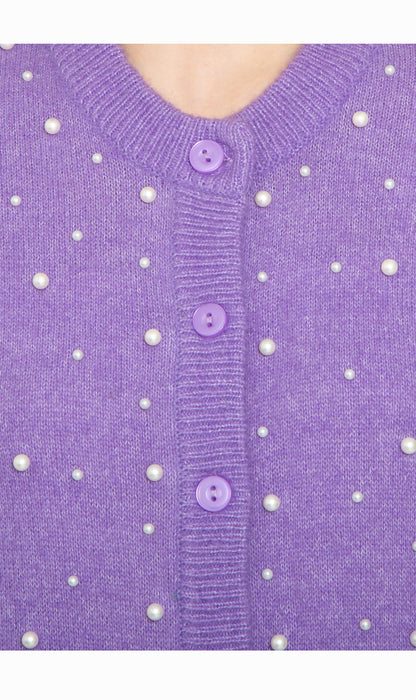 Women's Faux Pearl Cardigan in Cashmere-like Soft Knit