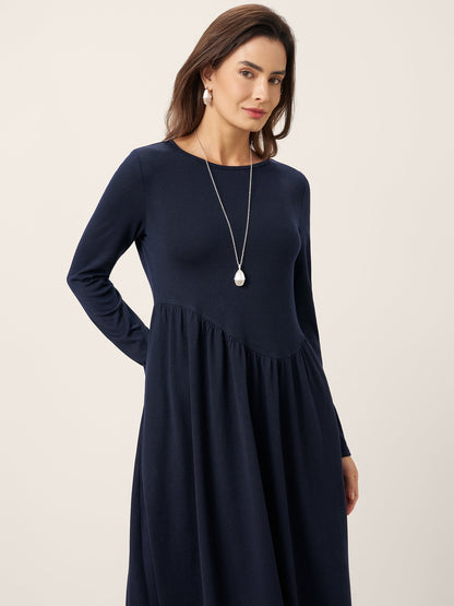 Wool Asymmetric Curved-Cut Maxi Dress CALLIE