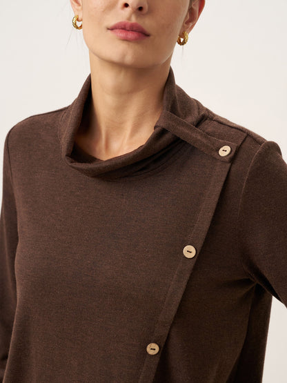 Wool Asymmetric Hem Long Sleeve Top CHARITY