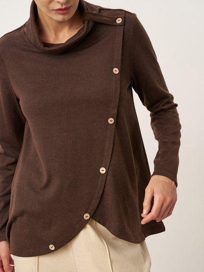 Wool Asymmetric Hem Long Sleeve Top CHARITY
