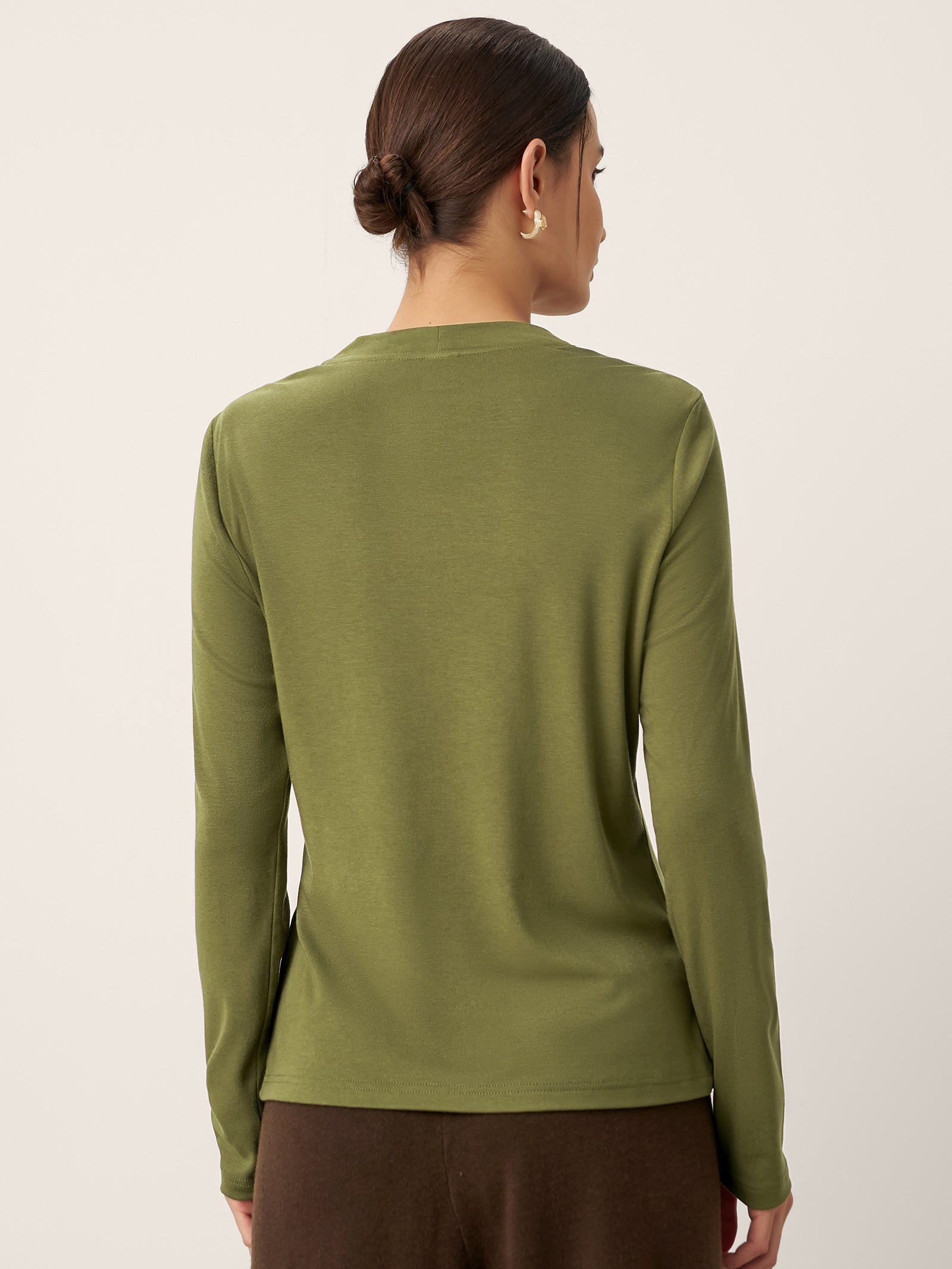 Wool Cowl Drape Stretch Long Sleeve Top INEKE LINTICO