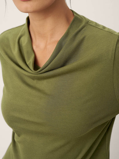Wool Cowl Drape Stretch Long Sleeve Top INEKE LINTICO
