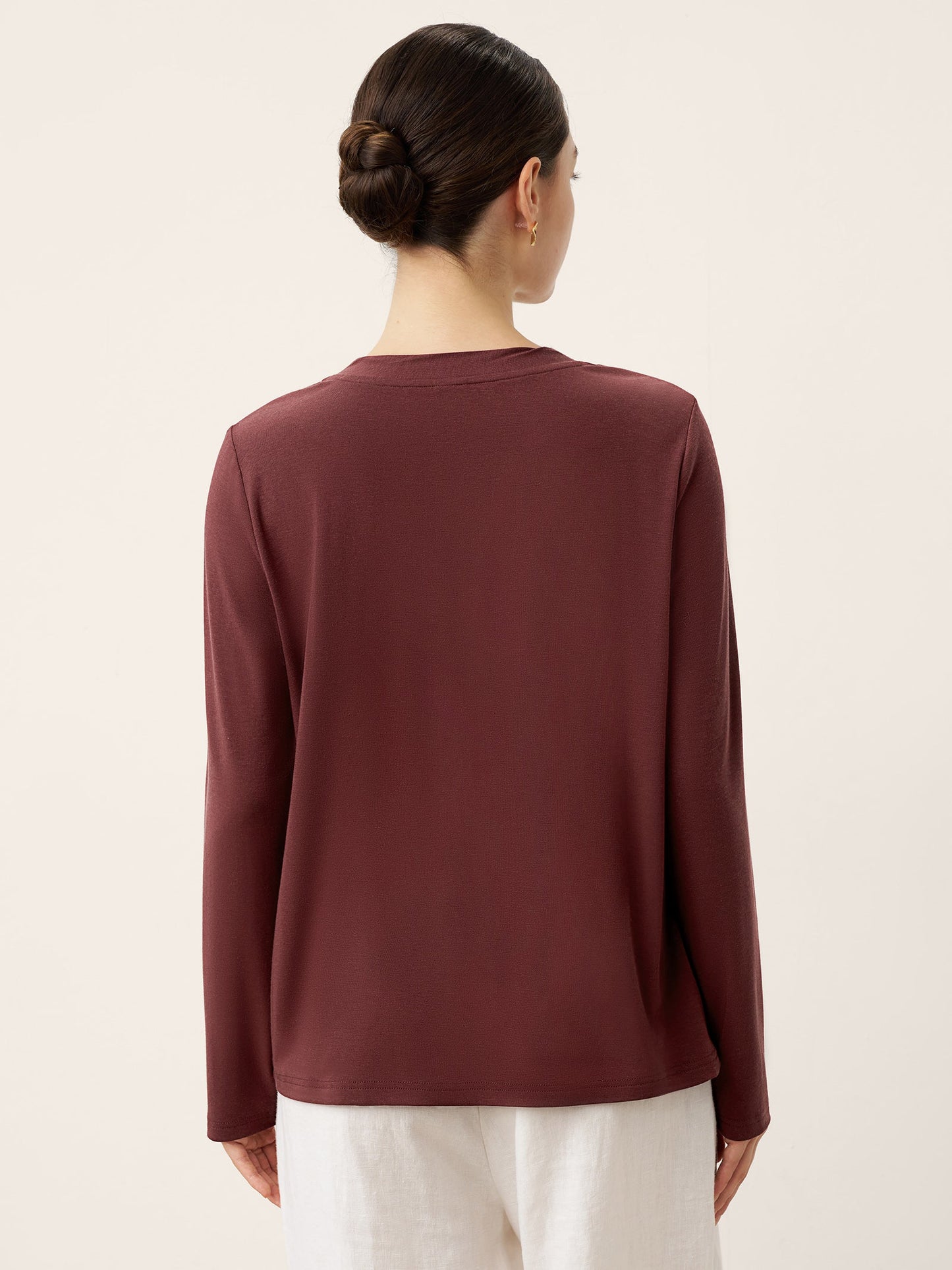 Wool Lyocell Twisted Neck Pullover Top NERISSA