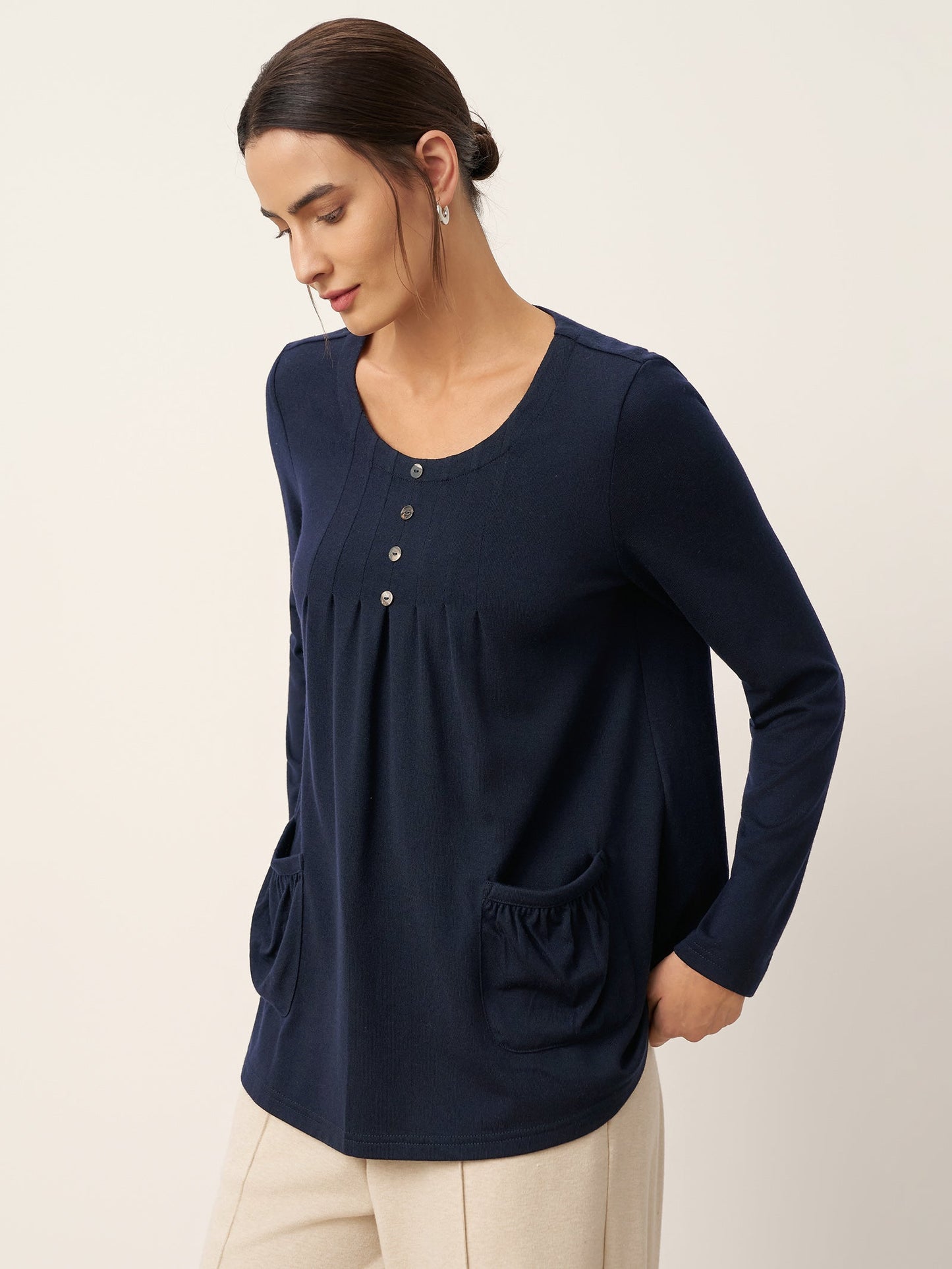 Wool Pleated Front Long Sleeve Top IVA