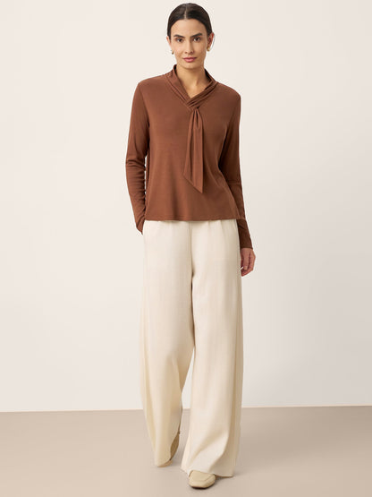 Wool Scarf Collar Long Sleeve Top ALESSIA
