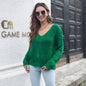 Hollow Leaf V-Neck Long Sleeve Knit Sweater