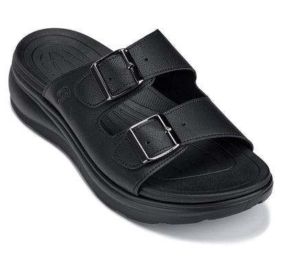 CALTO - X1660 - 2 Inches Taller (Black Buckle) - Dual Adjustable Buckle Sandal Tallmenshoes.com