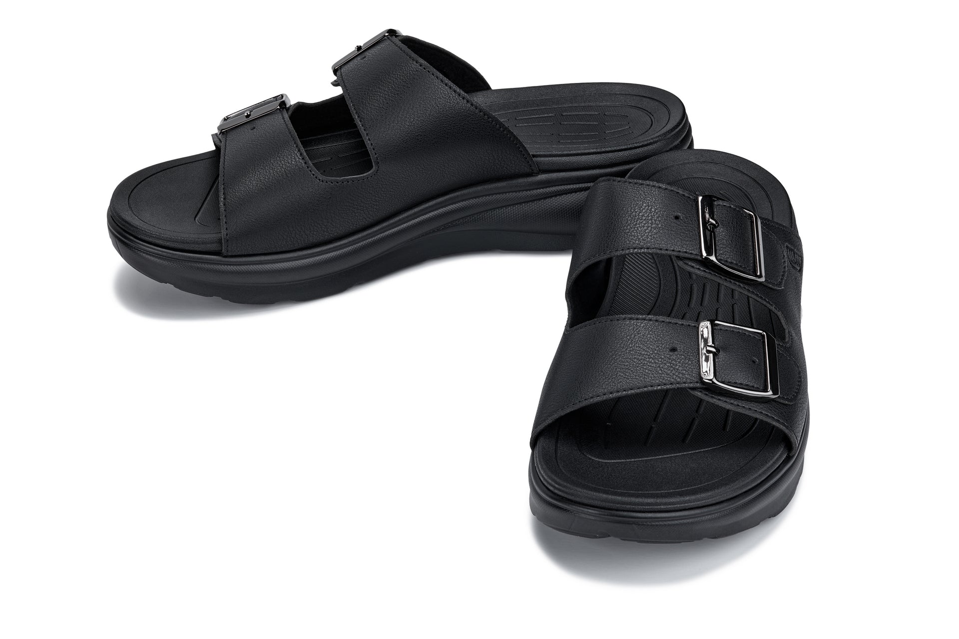 CALTO - X1660 - 2 Inches Taller (Black Buckle) - Dual Adjustable Buckle Sandal Tallmenshoes.com