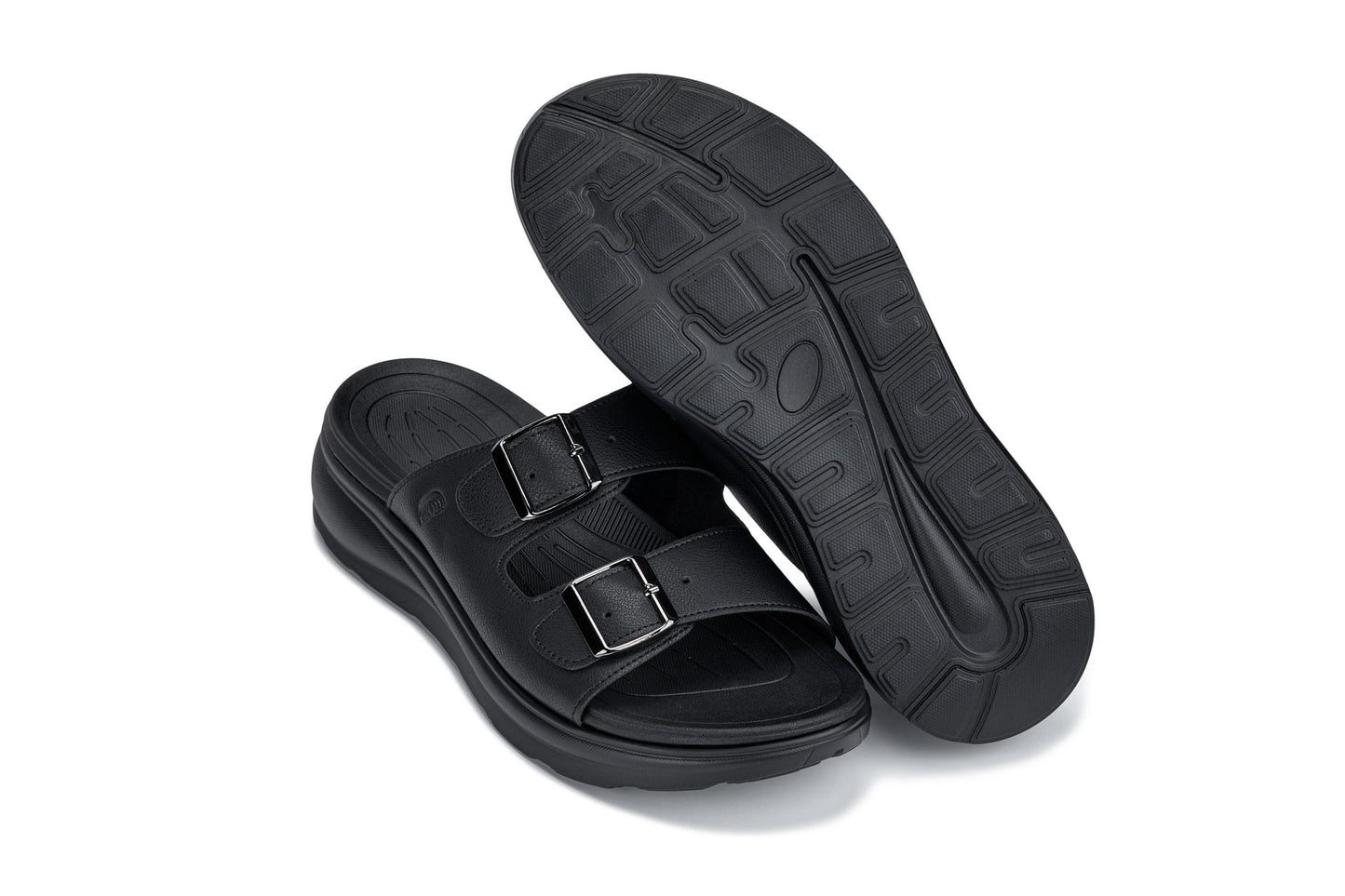 CALTO - X1660 - 2 Inches Taller (Black Buckle) - Dual Adjustable Buckle Sandal Tallmenshoes.com