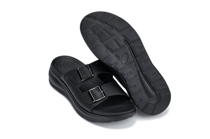 CALTO - X1660 - 2 Inches Taller (Black Buckle) - Dual Adjustable Buckle Sandal Tallmenshoes.com
