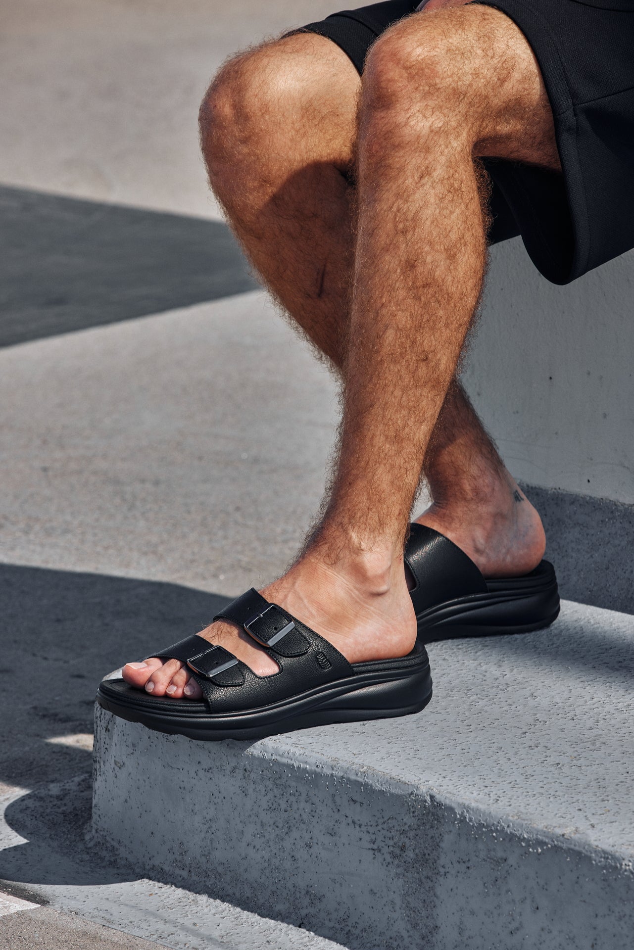 CALTO - X1660 - 2 Inches Taller (Black Buckle) - Dual Adjustable Buckle Sandal Tallmenshoes.com