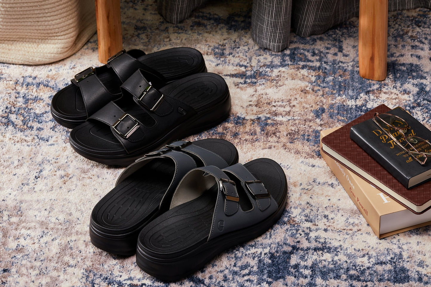 CALTO - X1660 - 2 Inches Taller (Black Buckle) - Dual Adjustable Buckle Sandal Tallmenshoes.com
