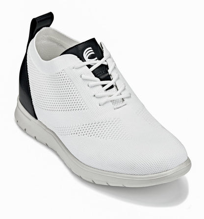 CALTO - X2212 - 2.4 Inches Taller (White/Black) - Lace Up Casual Walker - Lightweight Tallmenshoes.com