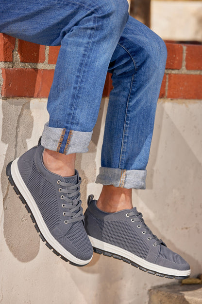 CALTO - X2323 - 2.4 Inches Taller (Iron Grey/White & Black Sole) - Lace Up Casual Sneaker - Lightweight Tallmenshoes.com