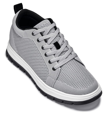 CALTO - X2324 - 2.4 Inches Taller (Pewter Grey/White & Black Sole) - Lace Up Casual Sneaker - Lightweight Tallmenshoes.com