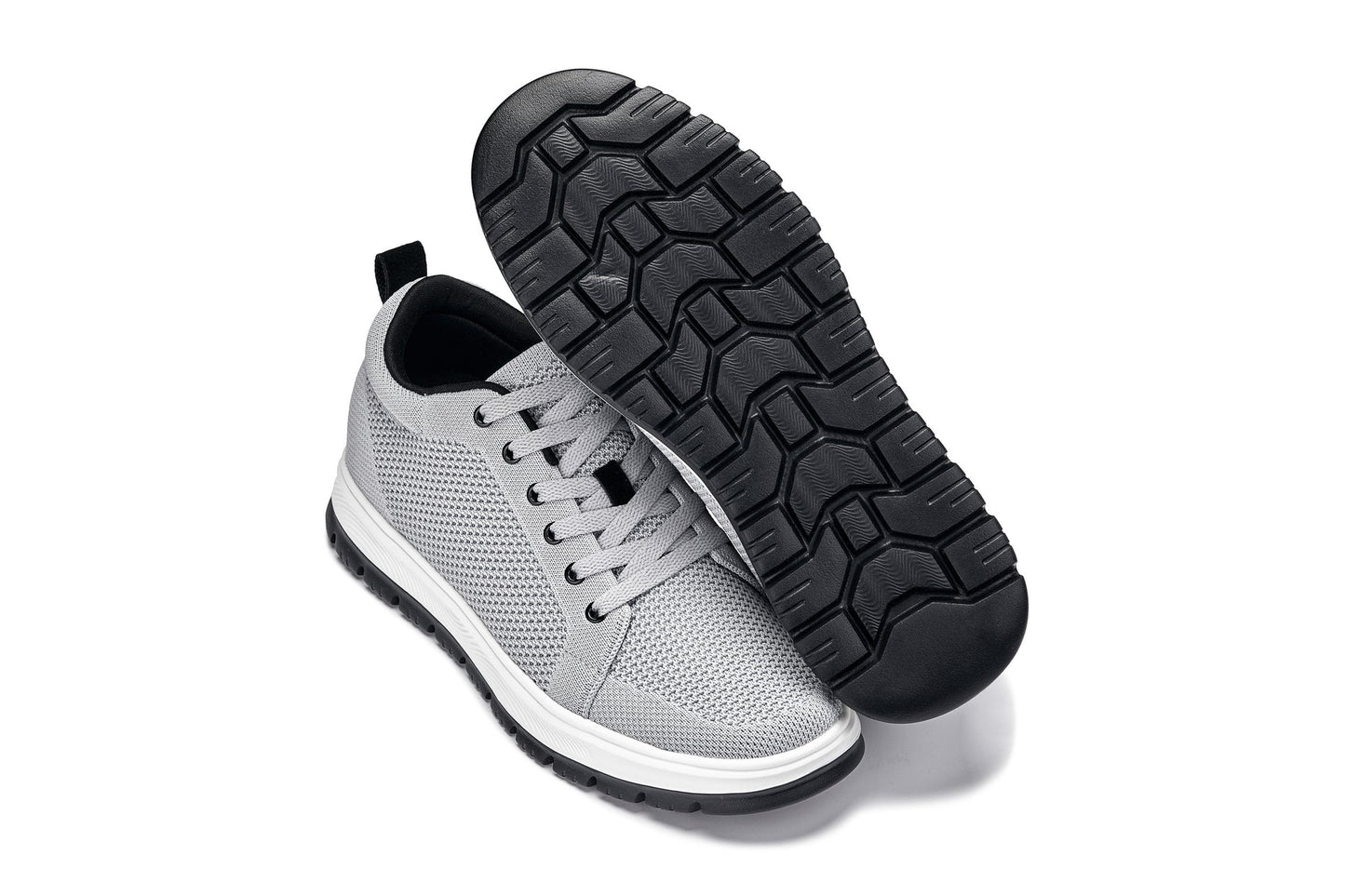 CALTO - X2324 - 2.4 Inches Taller (Pewter Grey/White & Black Sole) - Lace Up Casual Sneaker - Lightweight Tallmenshoes.com