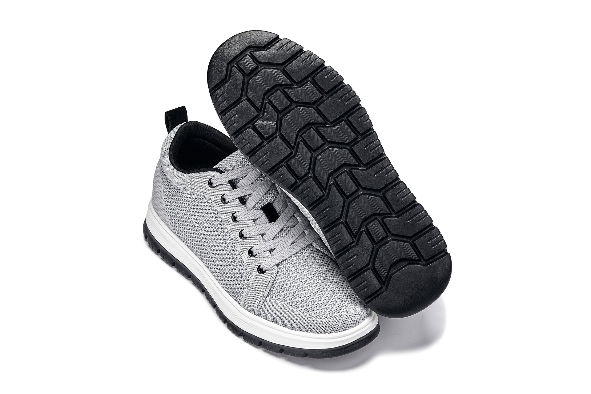 CALTO - X2324 - 2.4 Inches Taller (Pewter Grey/White & Black Sole) - Lace Up Casual Sneaker - Lightweight Tallmenshoes.com