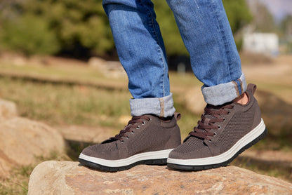 CALTO - X2325 - 2.4 Inches Taller (Dark Brown/White & Black Sole) - Lace Up Casual Sneaker - Lightweight Tallmenshoes.com