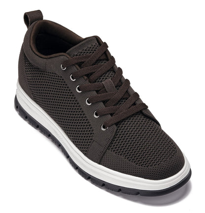 CALTO - X2325 - 2.4 Inches Taller (Dark Brown/White & Black Sole) - Lace Up Casual Sneaker - Lightweight Tallmenshoes.com