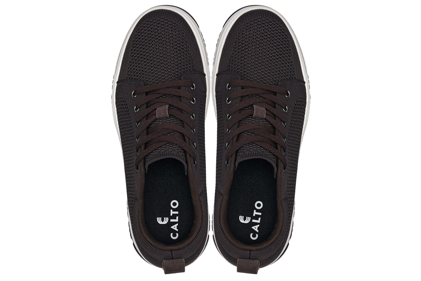 CALTO - X2325 - 2.4 Inches Taller (Dark Brown/White & Black Sole) - Lace Up Casual Sneaker - Lightweight Tallmenshoes.com