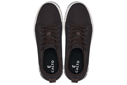 CALTO - X2325 - 2.4 Inches Taller (Dark Brown/White & Black Sole) - Lace Up Casual Sneaker - Lightweight Tallmenshoes.com