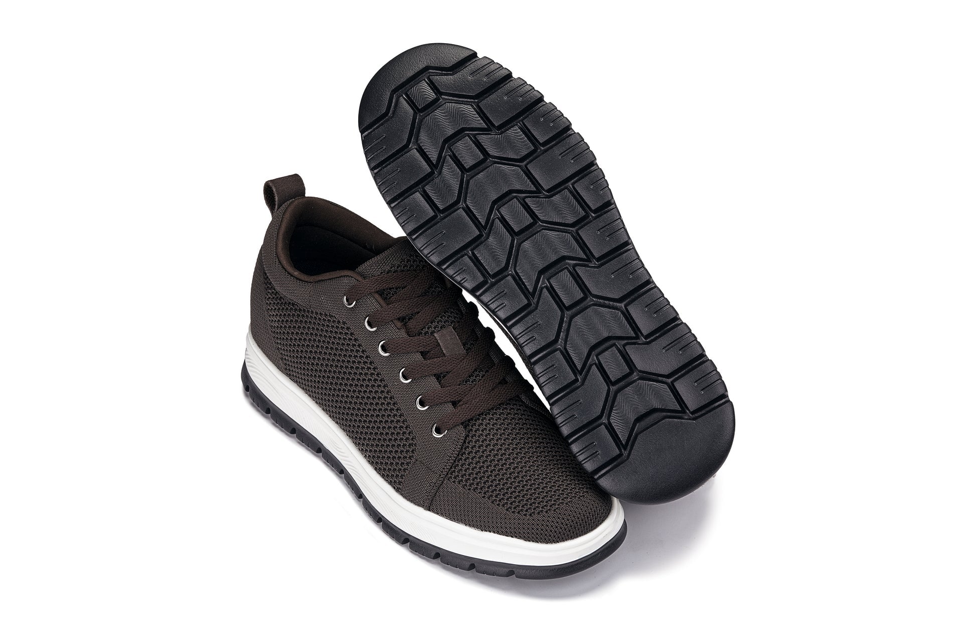 CALTO - X2325 - 2.4 Inches Taller (Dark Brown/White & Black Sole) - Lace Up Casual Sneaker - Lightweight Tallmenshoes.com