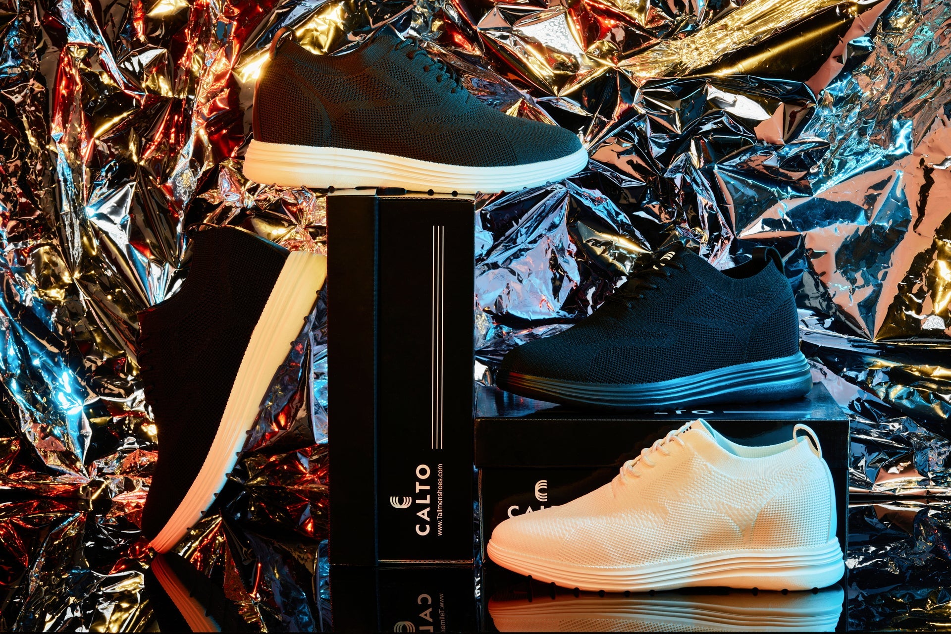 CALTO - X2631 - 2.8 Inches Taller (Black/Black Sole) - Lace Up Casual Walker - Lightweight Tallmenshoes.com