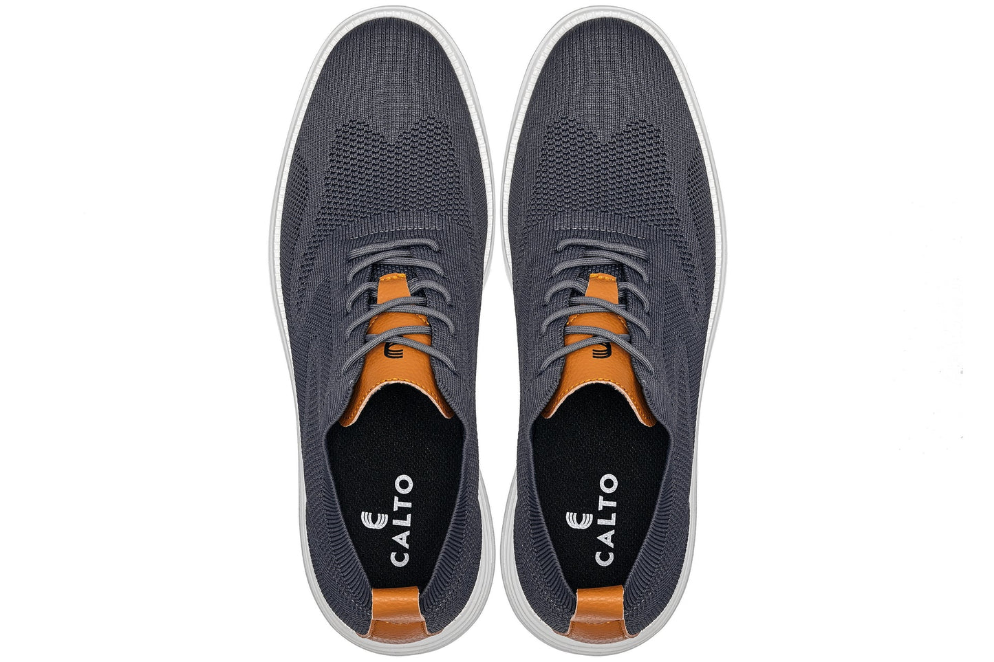 CALTO - X2636 - 2.8 Inches Taller (Iron Grey/Brown) - Lace Up Casual Walker - Lightweight Tallmenshoes.com