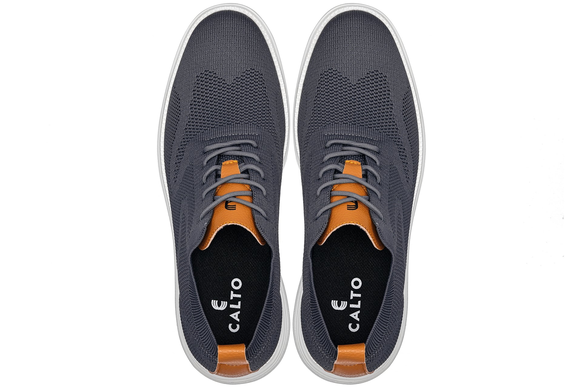 CALTO - X2636 - 2.8 Inches Taller (Iron Grey/Brown) - Lace Up Casual Walker - Lightweight Tallmenshoes.com