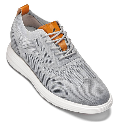CALTO - X2637 - 2.8 Inches Taller (Pewter Grey/Brown) - Lace Up Casual Walker - Lightweight Tallmenshoes.com