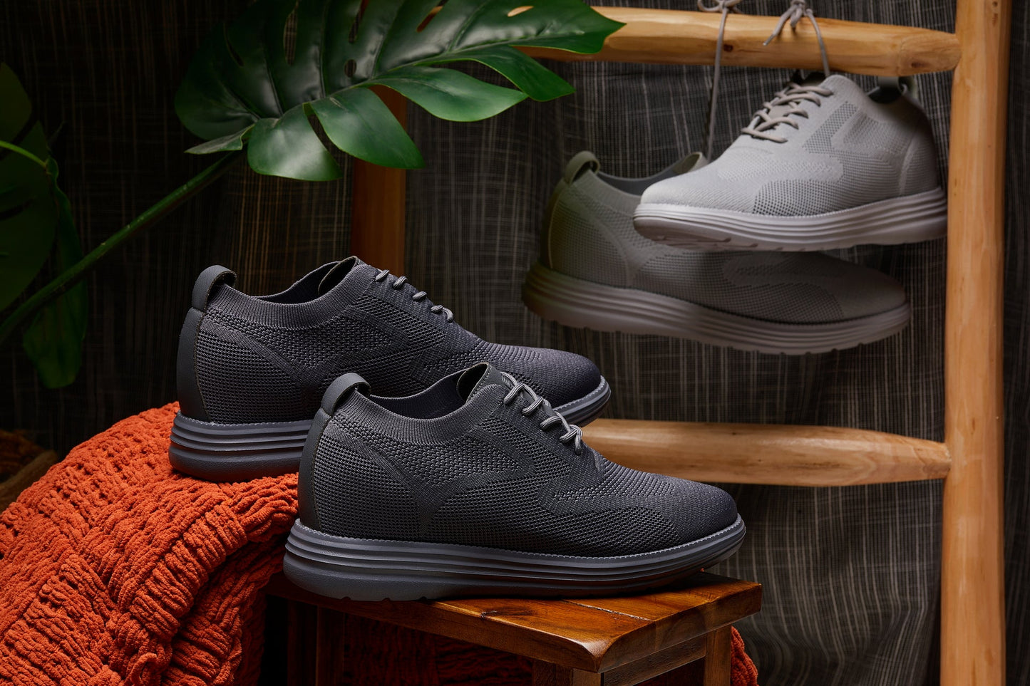 CALTO - X2640 - 2.8 Inches Taller (Pewter/Light Grey Sole) - Lace Up Casual Walker - Lightweight Tallmenshoes.com