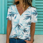 Women's Casual V-Neck T-Shirt with Floral Print