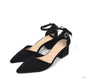 Suede Bow Peep-Toe Heels with Chunky Mid Heels