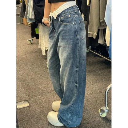 Plus Size High Waist Double Waist Wide Leg Jeans