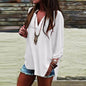 Plus Size Solid V-Neck Irregular Sleeve Blouse