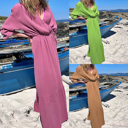 Women's V-neck Long Sleeve Midi Dress