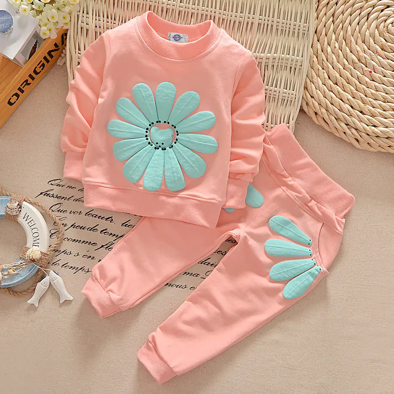 Spring Autumn Floral Outfit Set for Girls