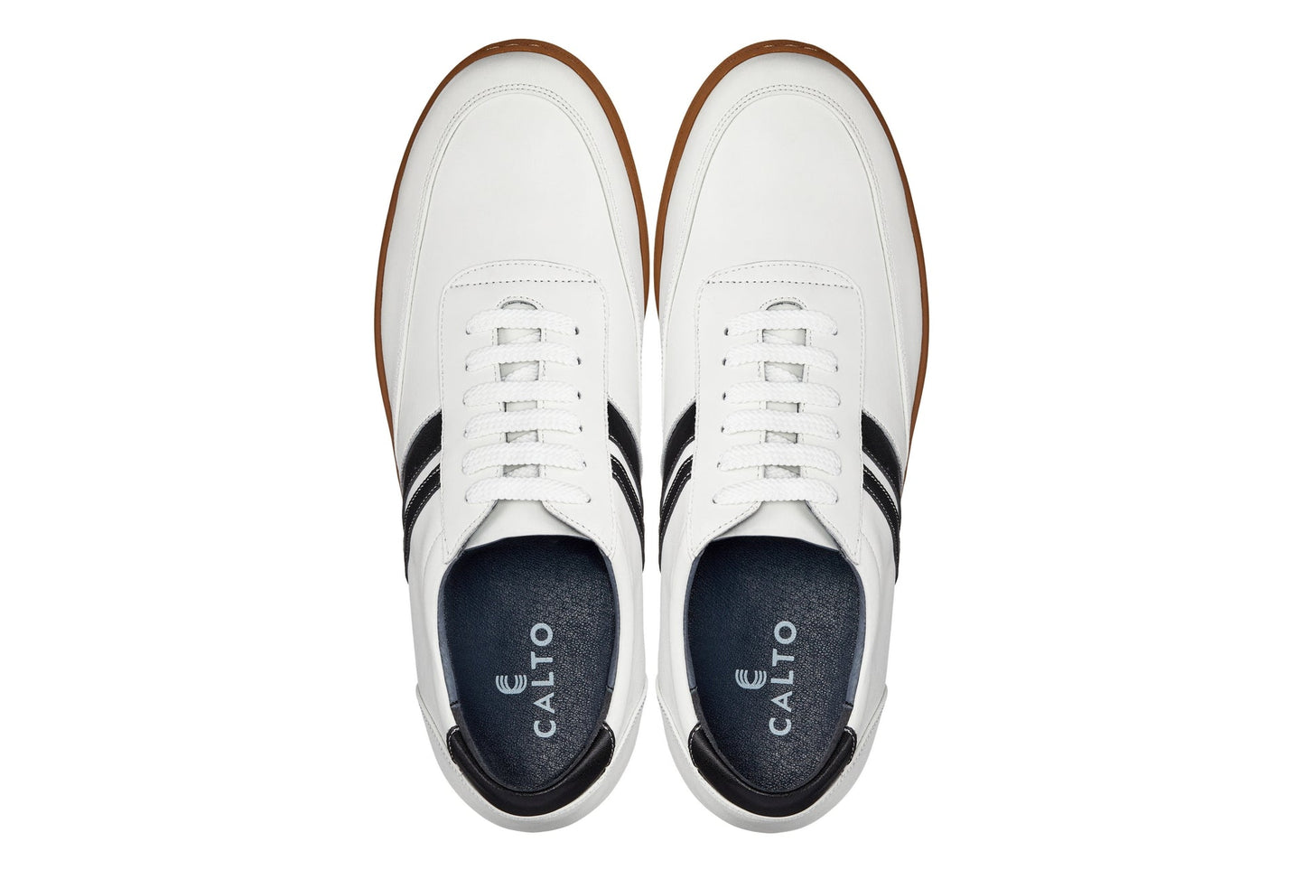 CALTO White Leather Sneakers - 2.8 inches - Y2821 Tallmenshoes.com