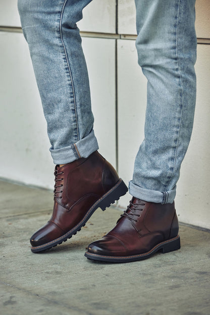 CALTO 3.2-Inch Taller Dark Brown Leather Boots Y41081 Tallmenshoes.com