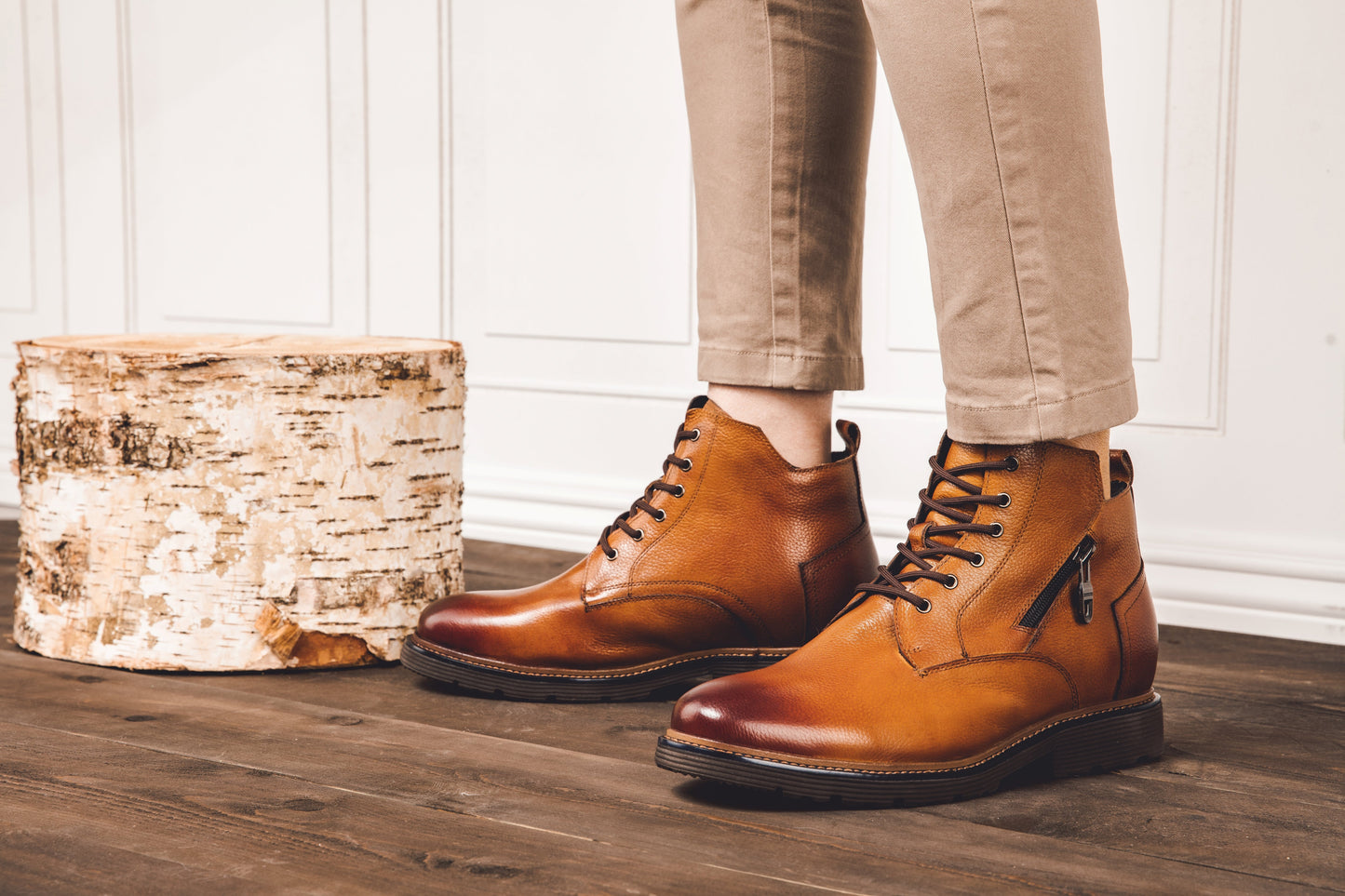 CALTO - Y42072 - 2.8 Inches Taller (Brown) - Dressy Casual Boots Tallmenshoes.com