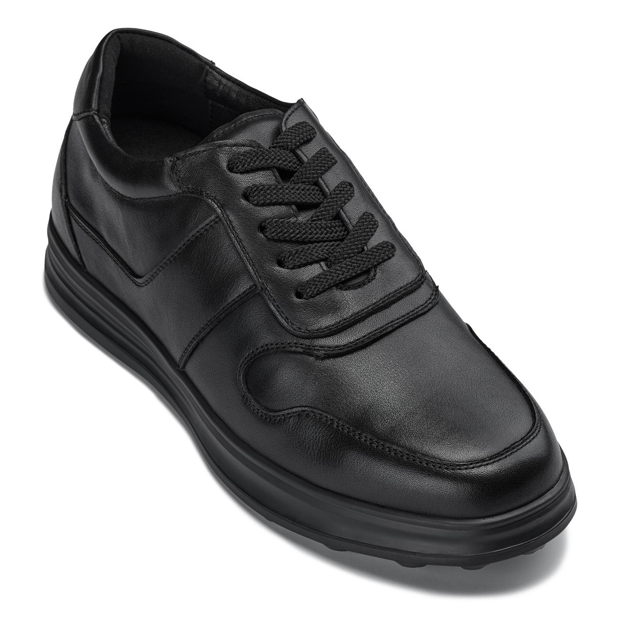 CALTO - Y7080 - 2.8 Inches Taller (Black) - Lightweight Nappa Leather Sneakers Tallmenshoes.com
