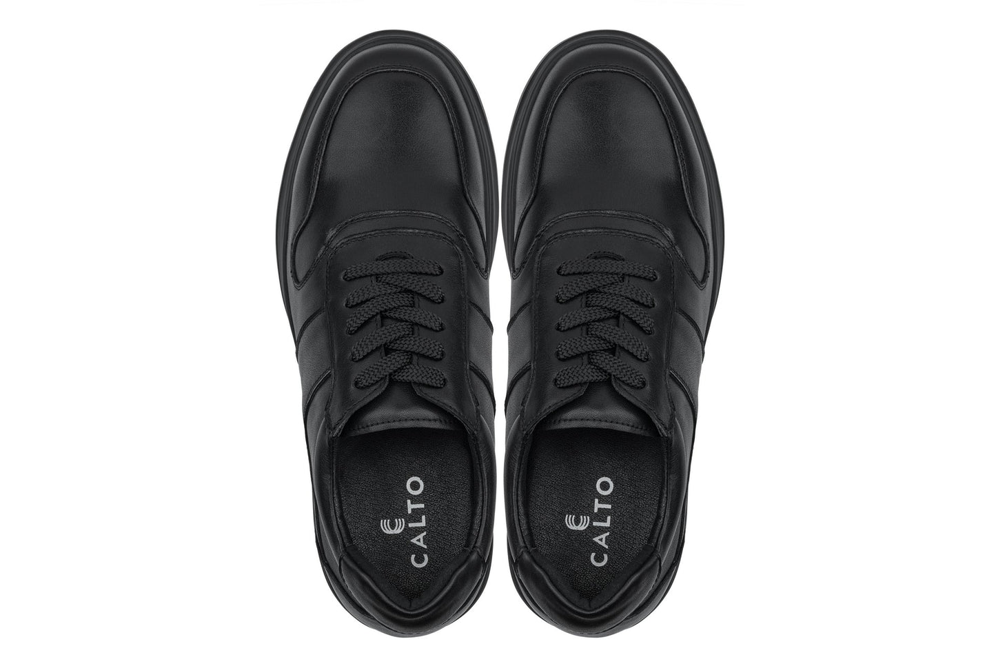 CALTO - Y7080 - 2.8 Inches Taller (Black) - Lightweight Nappa Leather Sneakers Tallmenshoes.com