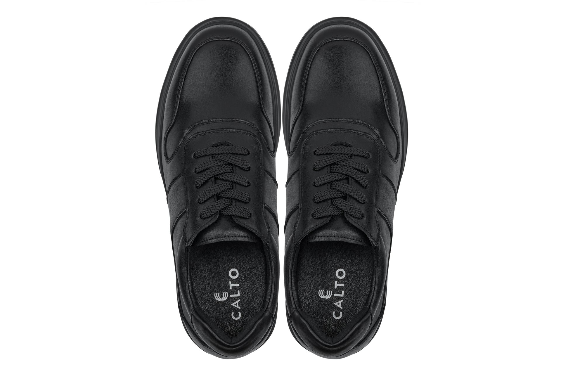 CALTO - Y7080 - 2.8 Inches Taller (Black) - Lightweight Nappa Leather Sneakers Tallmenshoes.com