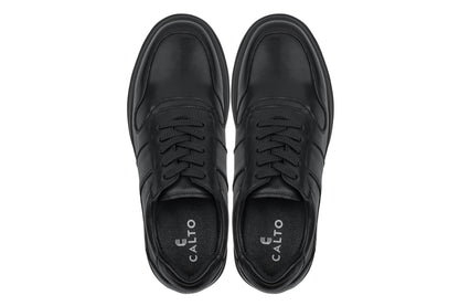 CALTO - Y7080 - 2.8 Inches Taller (Black) - Lightweight Nappa Leather Sneakers Tallmenshoes.com