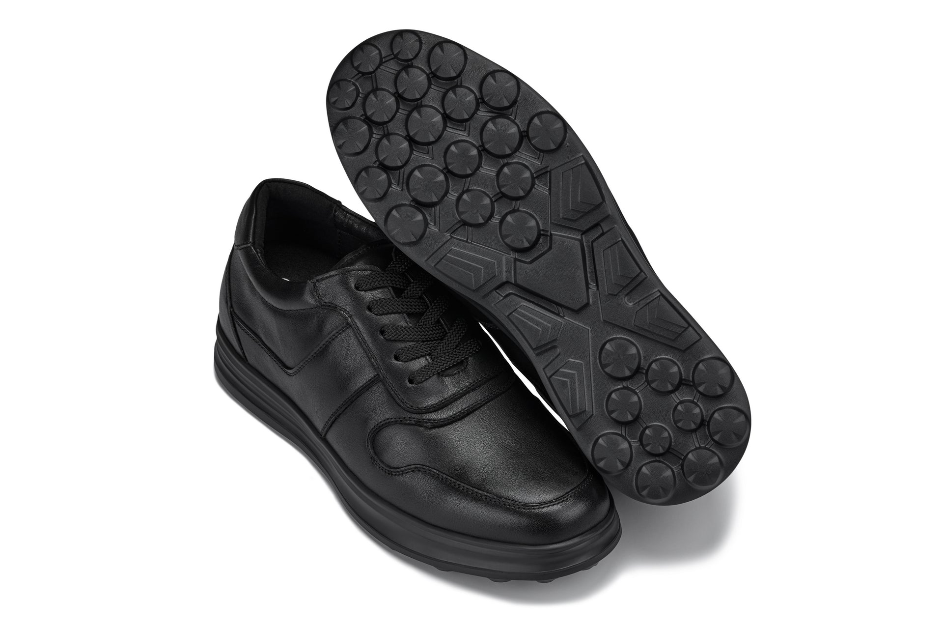 CALTO - Y7080 - 2.8 Inches Taller (Black) - Lightweight Nappa Leather Sneakers Tallmenshoes.com