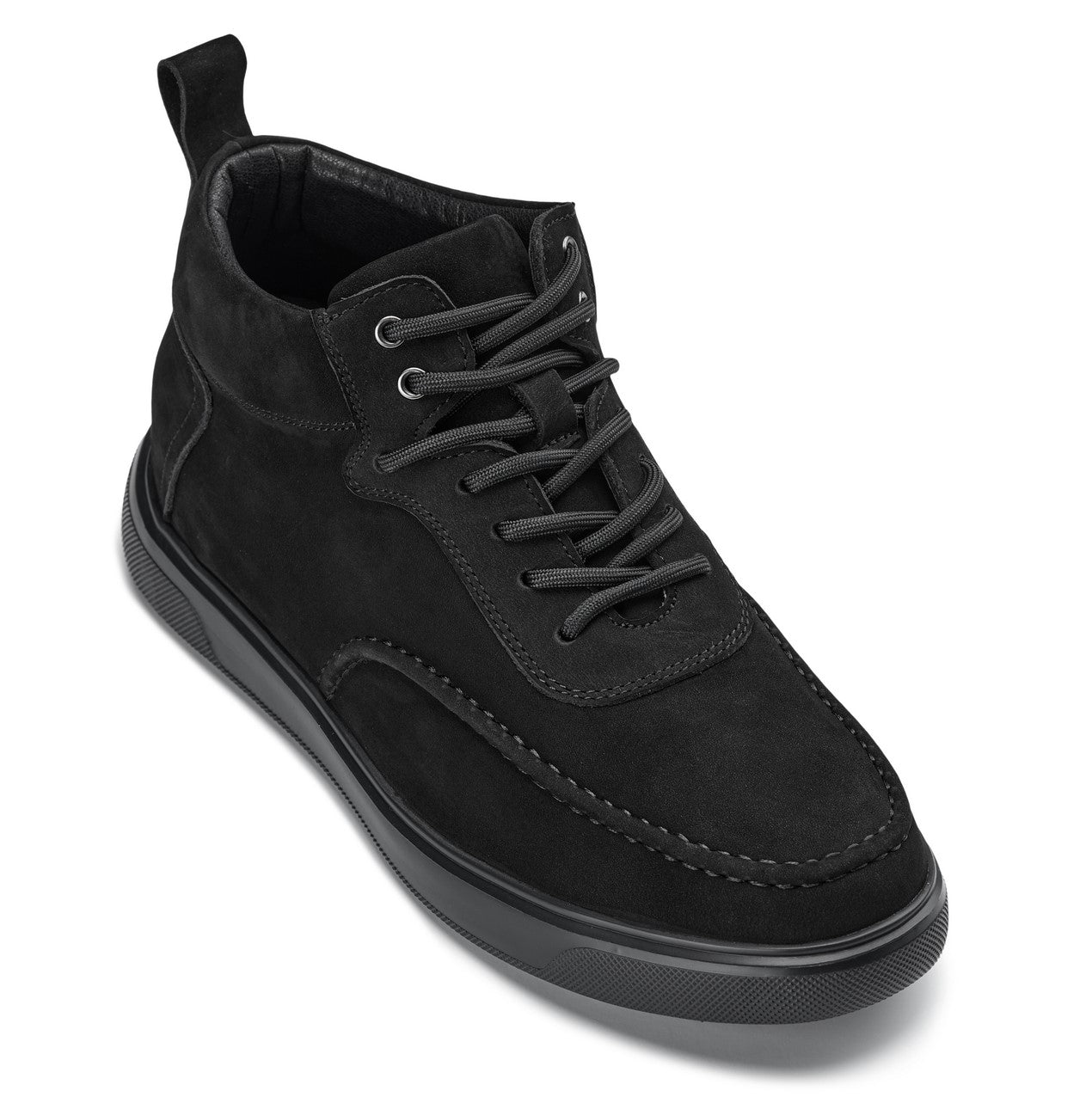 CALTO - Y7113 - 2.8 Inches Taller (Black) - Nubuck Suede Moc-Toe Sneak-Boots Tallmenshoes.com