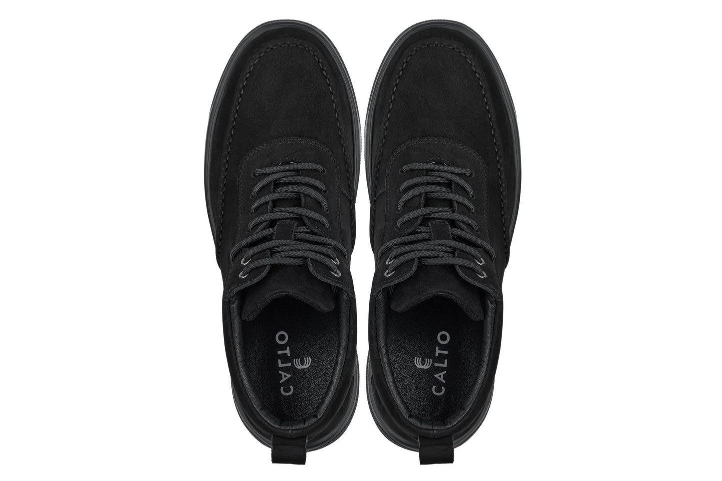 CALTO - Y7113 - 2.8 Inches Taller (Black) - Nubuck Suede Moc-Toe Sneak-Boots Tallmenshoes.com