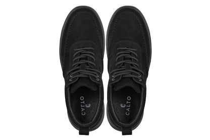 CALTO - Y7113 - 2.8 Inches Taller (Black) - Nubuck Suede Moc-Toe Sneak-Boots Tallmenshoes.com