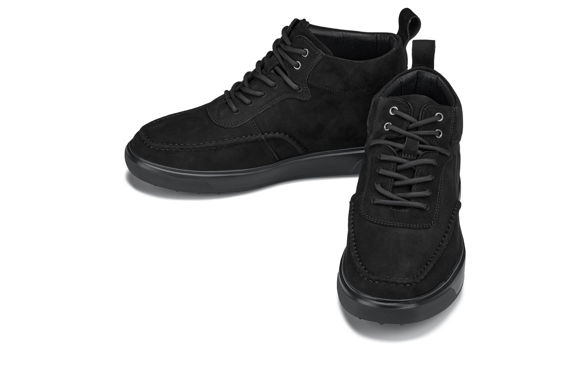 CALTO - Y7113 - 2.8 Inches Taller (Black) - Nubuck Suede Moc-Toe Sneak-Boots Tallmenshoes.com